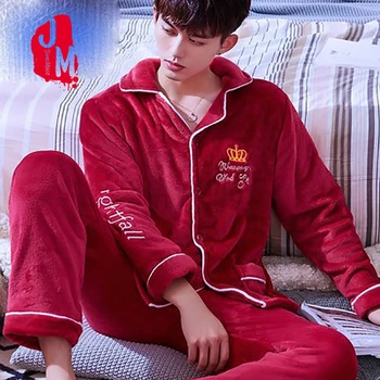 

Sleepwear Men's Winter Flannel Pajama Male Coral Fleece Long Sleeve Pijama Solid Elastic Warm Homewear Autumn Sleepwear Male XXL