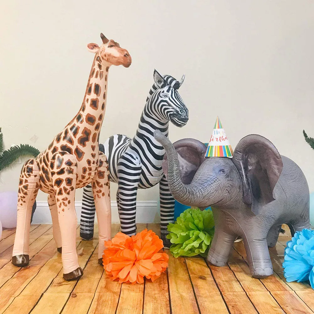 Elefant Aufblasbarer Löwe Giraffe und Zebra Safari Dschungel Motto Party Deko 