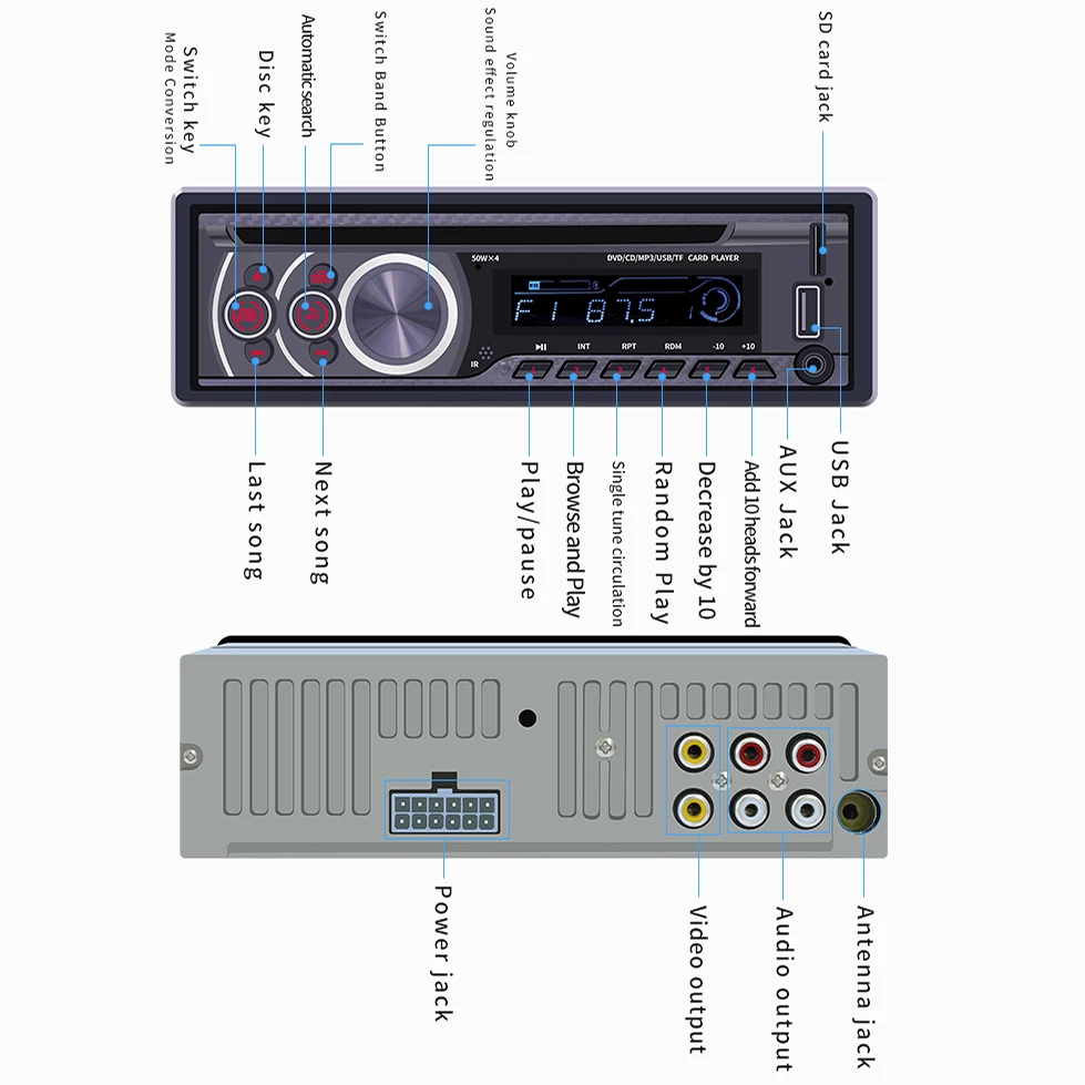 Автомобильный CD VCD dvd-плеер стерео MP3 MP4 плеер с Bluetooth AUX USB FM радио в тире Авторадио Поддержка внешнего воспроизведения видео