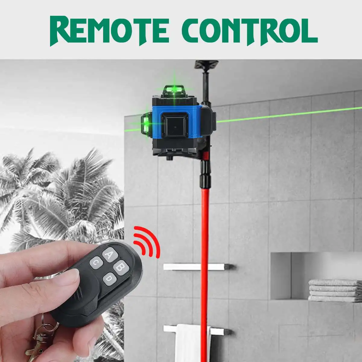 RC 360° 8/16 Lines Green Laser Level Detector 3D LCD Remote Control Self-Leveling Horizontal& Vertical Laser Level with Tripod