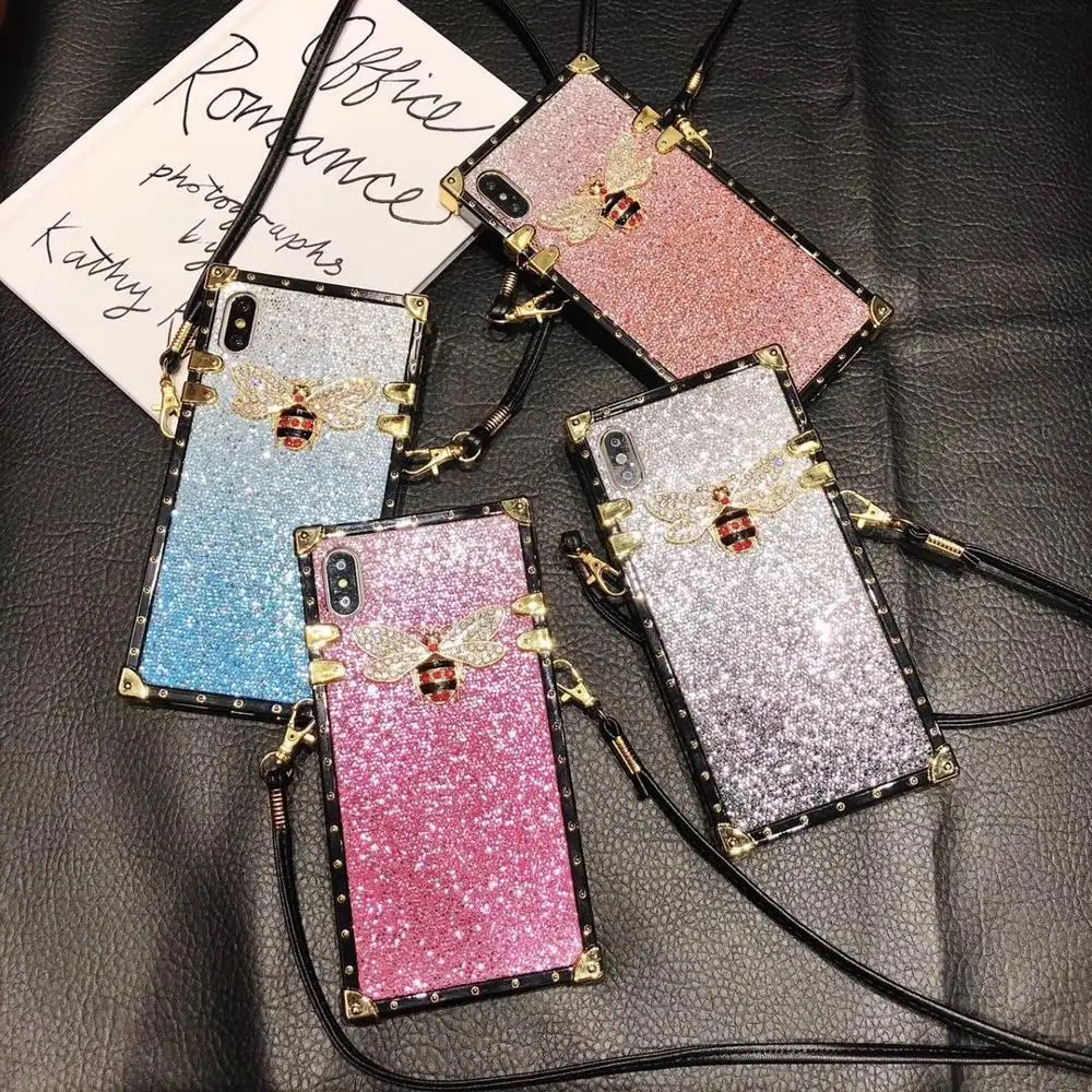 

GOOYIYO - Luxury Bling Skin TPU Phone Case For iPhone X XR XS Max 8 7 6 6s Soft Cover With Shoulder Strap Samsung S9 S10 Plus