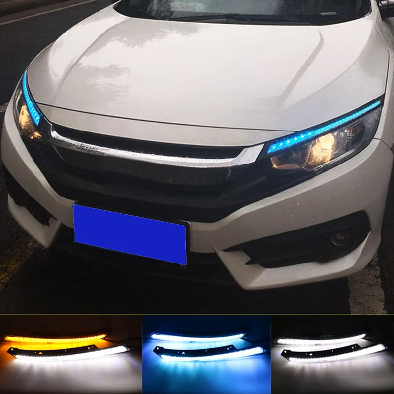 2017 with 3 Colors White DRL/Yellow Sequential Turn Signal/Ice Blue Night Running Light by IKON MOTORSPORTS Chrome Eyebrow LED Lights Fits 2016-2018 Honda Civic 10th Gen 