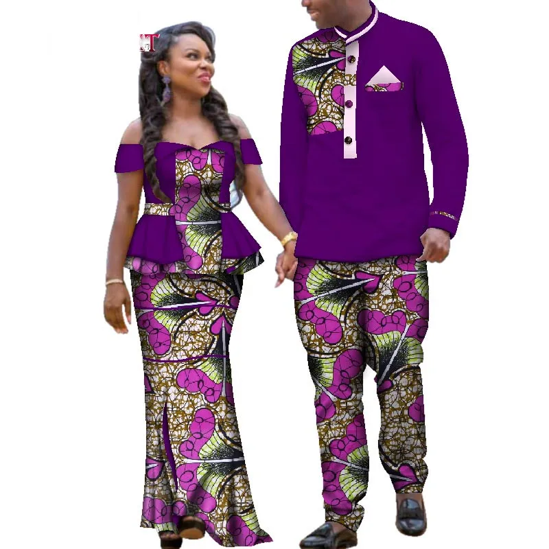 Свадебный комплект из двух предметов, Африканский принт Дашики, одежда для влюбленных, мужская рубашка и брюки, Блейзер, женские вечерние платья, WYQ113 - Цвет: 6
