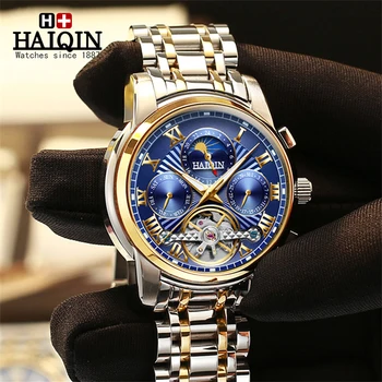

HAIQIN Top Brand Luxury Men's Watches Automatic Watch Men Mechanical Wristwatches Stainless Steelf Moon Phase Tourbillon Clocks