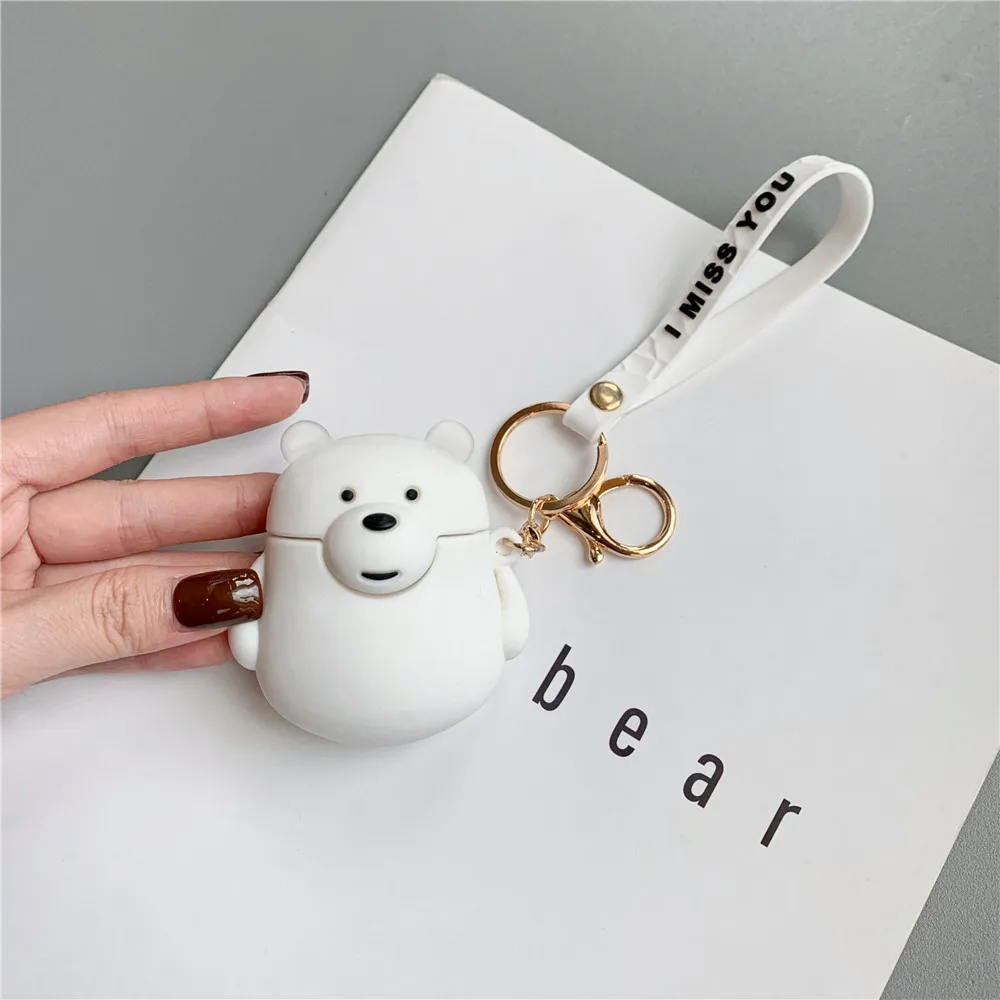 Мультфильм 3D три голых медведя брелки чипы беспроводной Bluetooth гарнитура силиконовые кольца для ключей Набор Airpods гарнитура подарки - Цвет: Зеленый