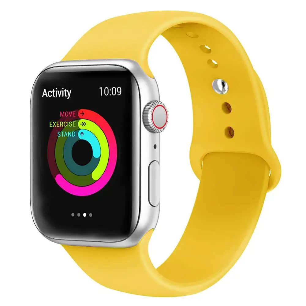 Силиконовый ремешок для наручных часов Apple Watch, 42 мм, 38 мм, Версия 44 мм 40 мм резиновый браслет Ремешки черный ремешок наручных часов Iwatch серии 5/4/3/2/1 браслет - Цвет ремешка: yellow