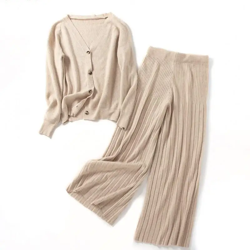 V образным вырезом сплошной кардиган свитер комплект из двух предметов для