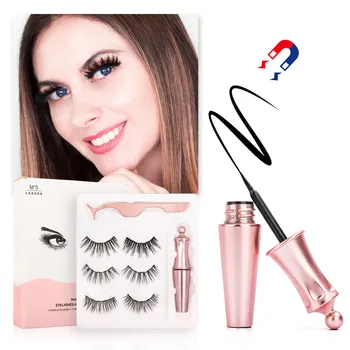 

New 3 Pairs/set 3D Magnetic Fake Eyelashes Extension Natural Reusable Magnet False Eyelashes kits with Magnetic Eyeliner tweezer