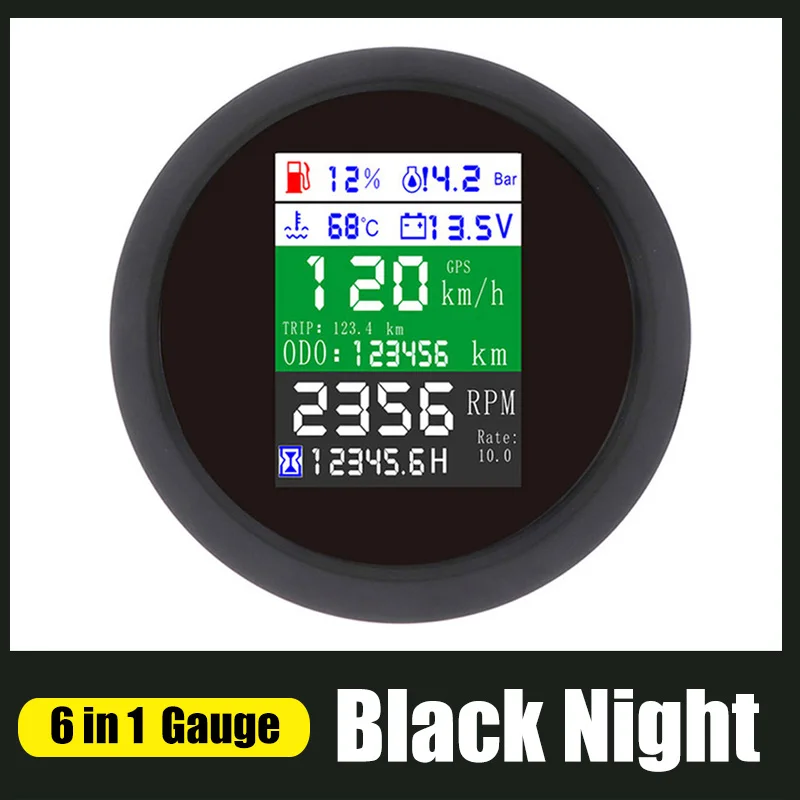 Universal 85mm Digital GPS Speedometer Tachometer 6in1 MultiFunction
