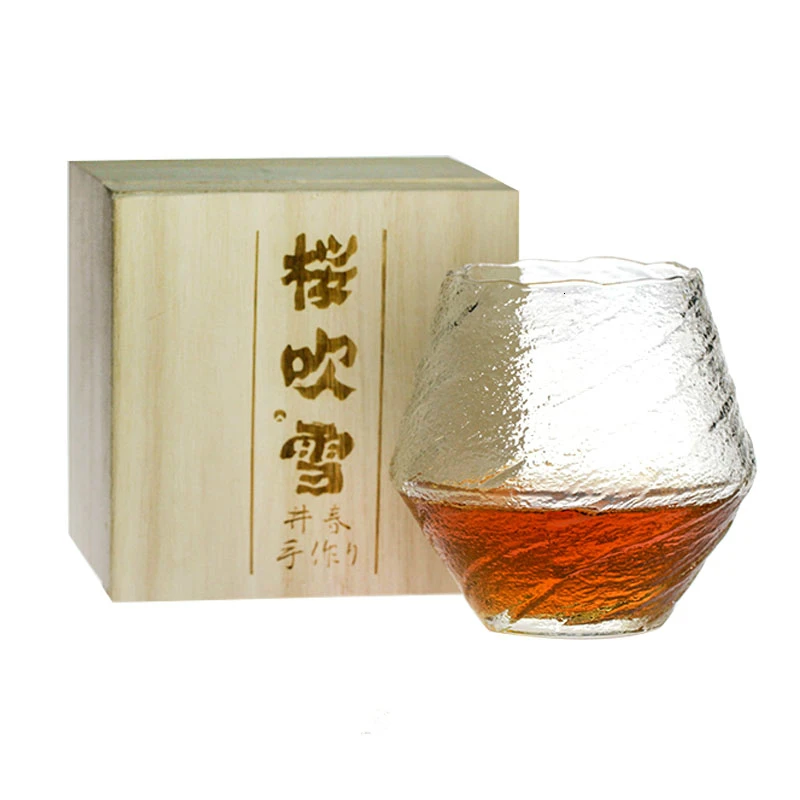 Japanese Whisky Lover's Glass with Wood Base •