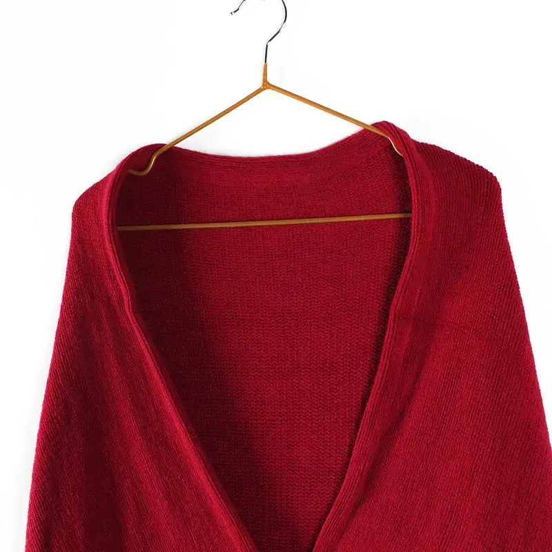 Женский кардиган, вязаный шерстяной свитер, осенняя Женская шаль, рукав «летучая мышь», Свободный вязаный свитер, повседневный женский кардиган, верхняя одежда, пончо