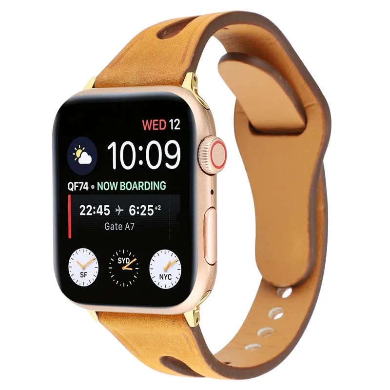 Из натуральной кожи петлевой браслет для наручных часов Apple Watch 4 полосы slim fit ремень 44/40/42/38 мм Замена аксессуары для запястья для наручных