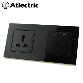 

Atlectric Universal Plug Socket Wall Power Double Glass Socket 1 2 3 4 Gang ON/OFF Button Switch Lamp Light Electrical Outlet