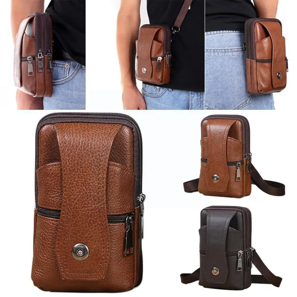 Men's Cowhide Mobile Phone Bag Multifunctional Leather Belt Case Diagonal Capacity | Багаж и сумки