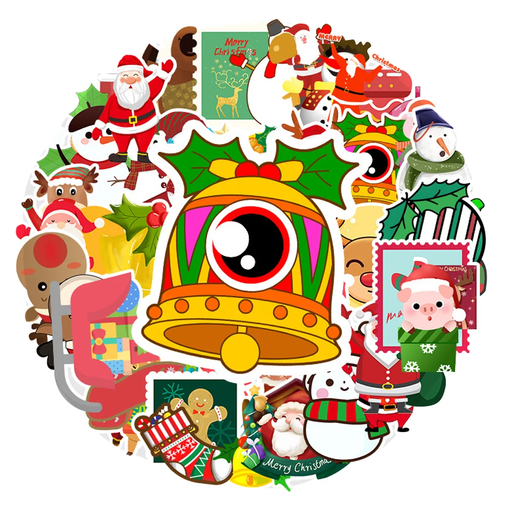 

50pcs Christmas Cartoon Stickers Scrapbook Diary Decoration Sticker Luggage Computer Phone Case Car Motorcycle Graffiti Stickers
