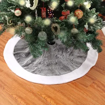 

90cm Wool Christmas Tree Embroidered Skirt Short Velvet Carpet Mat Christmas Tree Foot Cover Jupe arbre de noel H99F