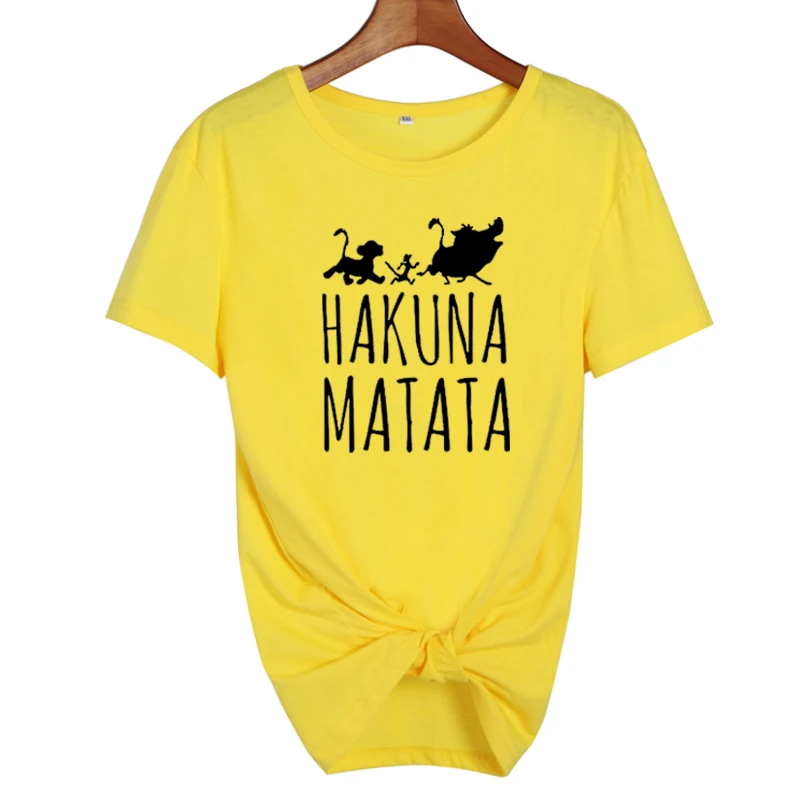 HAKUNA MATATA женская футболка с модным принтом черно-белая хлопковая с коротким рукавом Милая женская одежда повседневная футболка Femme размера плюс