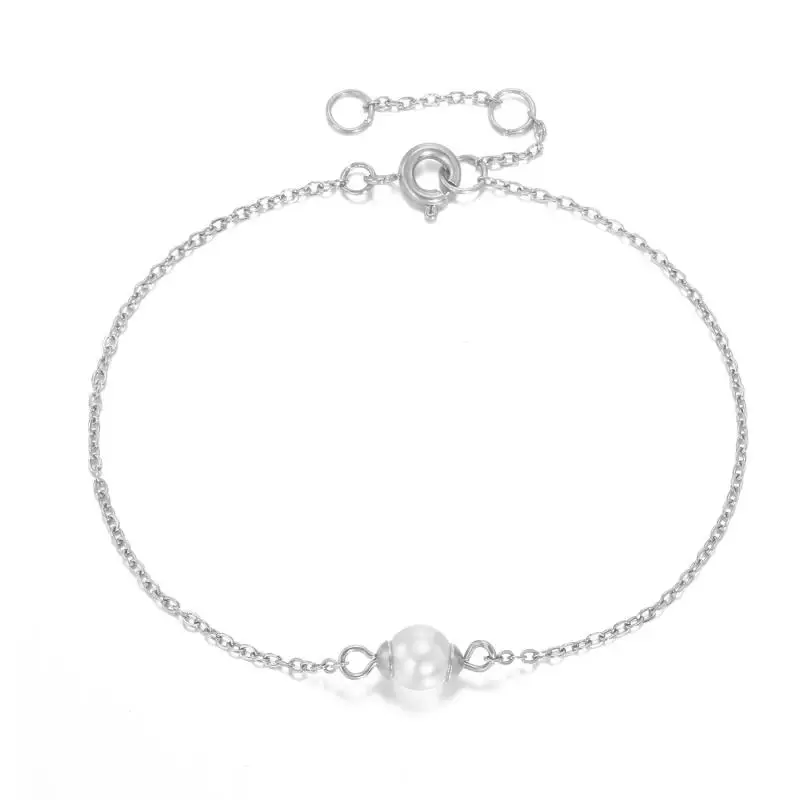 silver Hot Pearl Bracelets for Women Simple Ball Pearl Temperament Charm Bracelet Gold Silver Color Chain Bracelet Wedding Jewelry - Окраска металла: silver