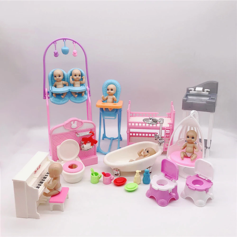 

2019Latest Fashion Barbies Princess Doll Accessories Table + Cot + Toilet + Little Doll Plastic Children's Puzzle Interactive To