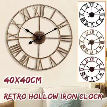 

3D Circular Retro Roman Wrought Hollow Iron Vintage Large Mute Decorative Wall Clock On The Wall Decoration For Home Crafts Gift