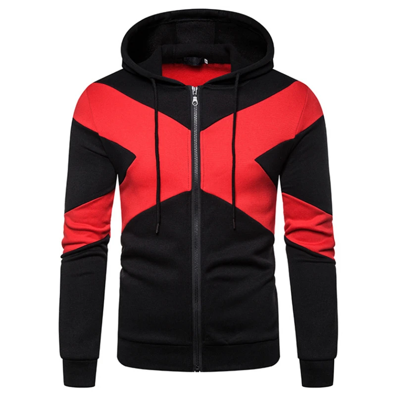 

Autumn Winter Men Hoodies Zipper Sweatshirts Long Sleeve Fall Red Yellow Striped
