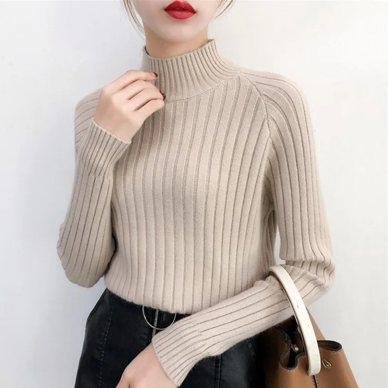 

New Turtleneck Sweater Women Pullover High Elasticity Knitted Ribbed Slim Jumper Autumn Winter Basic Female Sweater truien dames