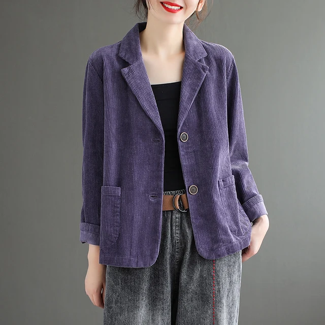 Giacca In Velluto A Coste Donna - Maniche Lunghe, Bottoni, Tasche, Elegante Per Ufficio O Casual | Primaverile - Foto 3