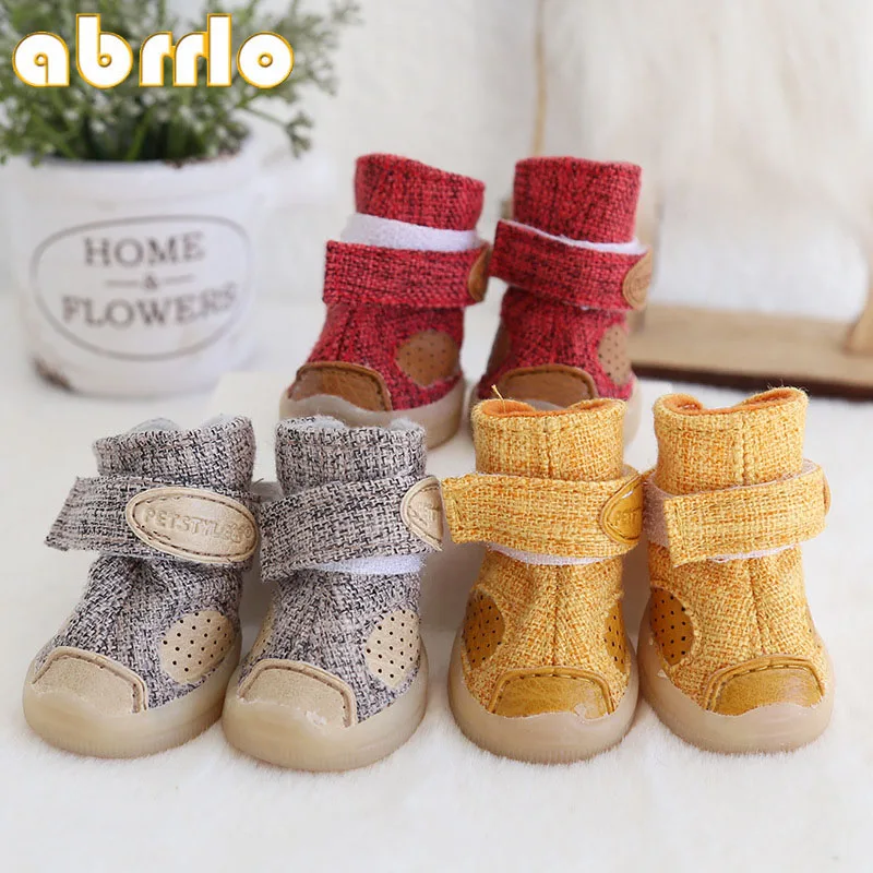 

Abrrlo 4pcs/lot Pet Dog Shoes for Dogs Booties Cotton and Linen Portable Breathable Anti Slip Waterproof Pet Dog Cat Rain Shoes