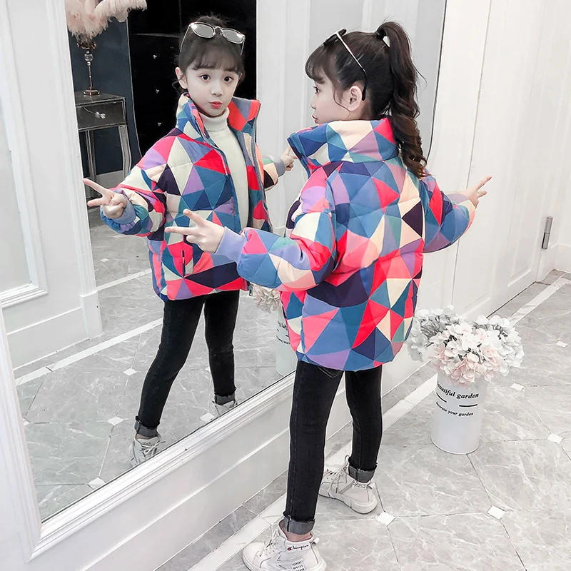 Hot Sale Girls Cotton Padded Jacket Clothes Fall Winter Children's Colour Wadded Coat Kids Camouflage Clothing Outerwear P371