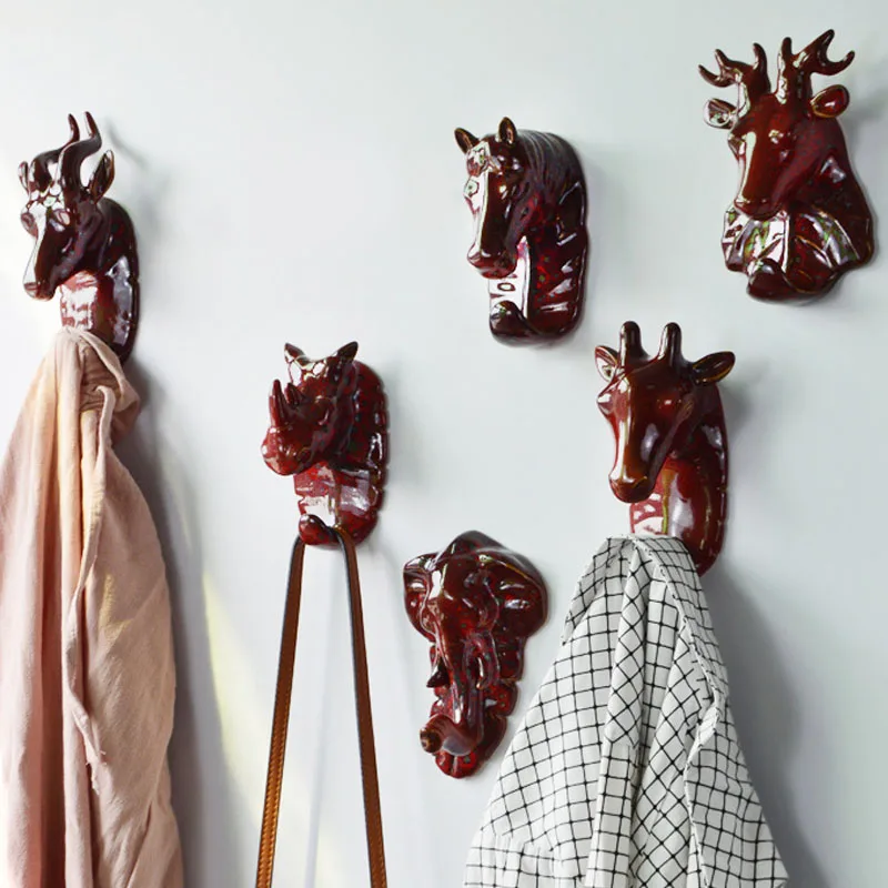 Hooks Wall Coat Hook Key Shelf Animal Storage Home Decoration Rack Kiln Variable Glaze Nordic Deer Head Hangers | Дом и сад
