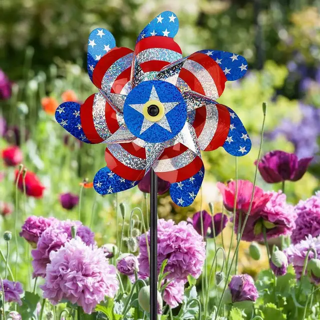 Madárréspleller Pinwheel Usa Zászló Reflektív Pinkerék Forgó Madár Ijesztő Szélmalom Kert Kültéri Dekorációs Kiegészítők