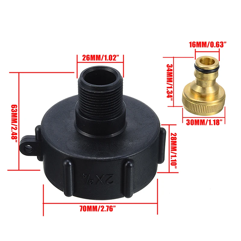 1 Set Black 3/4 Inch IBC Adapter And Connector S60x6 IBC Hose Valve Adapter Water Tank Garden Water Connectors