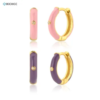 

Kikichicc 925 Sterling Silver Gold Enamel Pink Purple Circle Hoop Women Piercing Ohrrigne Pendientes Crystal Zircon Jewelry
