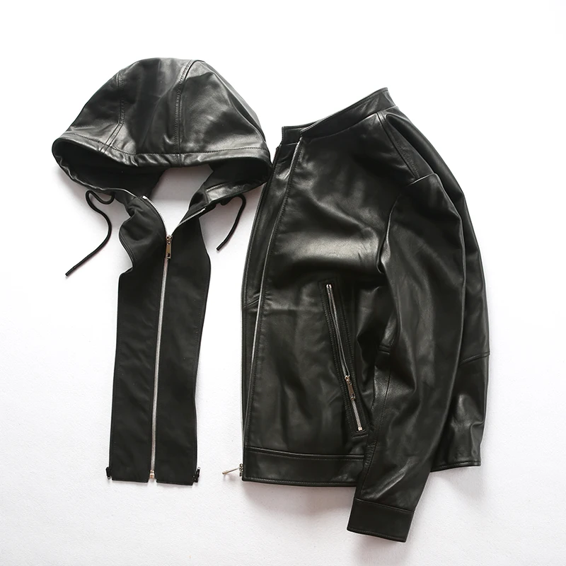 Buy AH1908 Read Description! Asian size men's sheep leather jacket mens genuine sheep leather vintage hoodie jacket