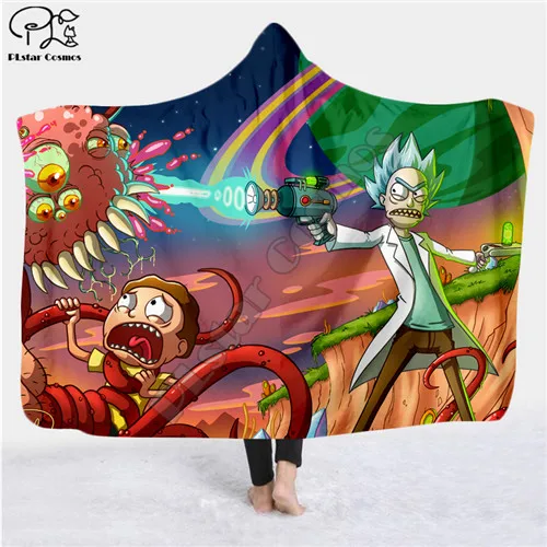 Темный хаки Рисунки с мультиками Rick And Morty одеяло с капюшоном 3D Полное печатное надеваемое покрывало взрослые мужчины женский кашемировый шарф стиль-9 - Цвет: Темный хаки