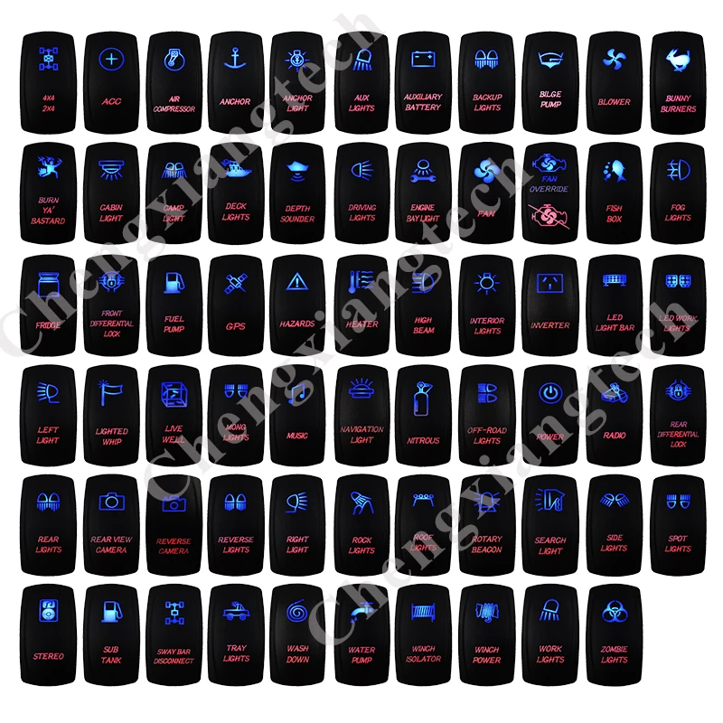 Marine Grade Boat Car RV 5Pin SPST ON-OFF Rocker Switch Blue & Red for ARB Carling 12v/24v Waterproof IP66 | Автомобили и