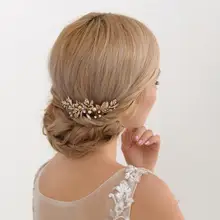 BUFEI HP14 Золотые листья свадебные заколки для волос гребень для волос для невесты необычная заколка для волос для невесты аксессуары для волос жемчужный кристалл