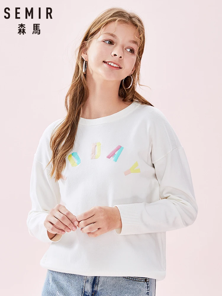

Semir Sweater female 2019 spring and autumn new contrast color embroidery pullover small fresh red knit bottoming sweater