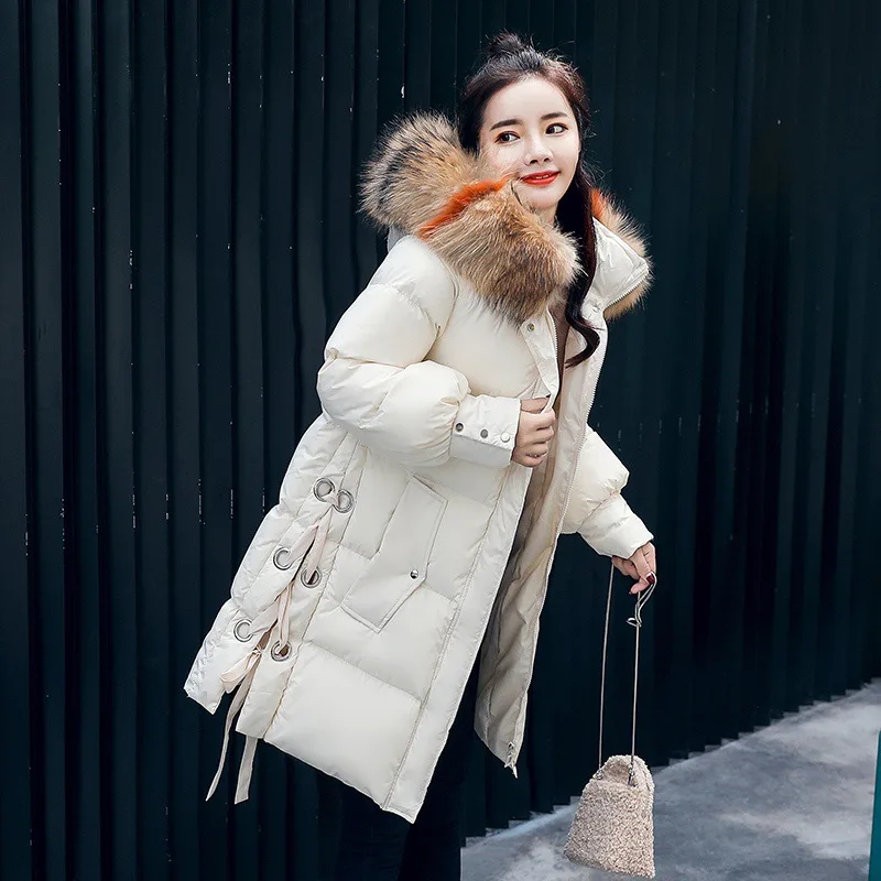 

2019 Winter Cotton-padded Clothes/Cotton Coat Thick with Fur Collar Mid-length Comfortable Warm Long Sleeve Crew Neck Hooded