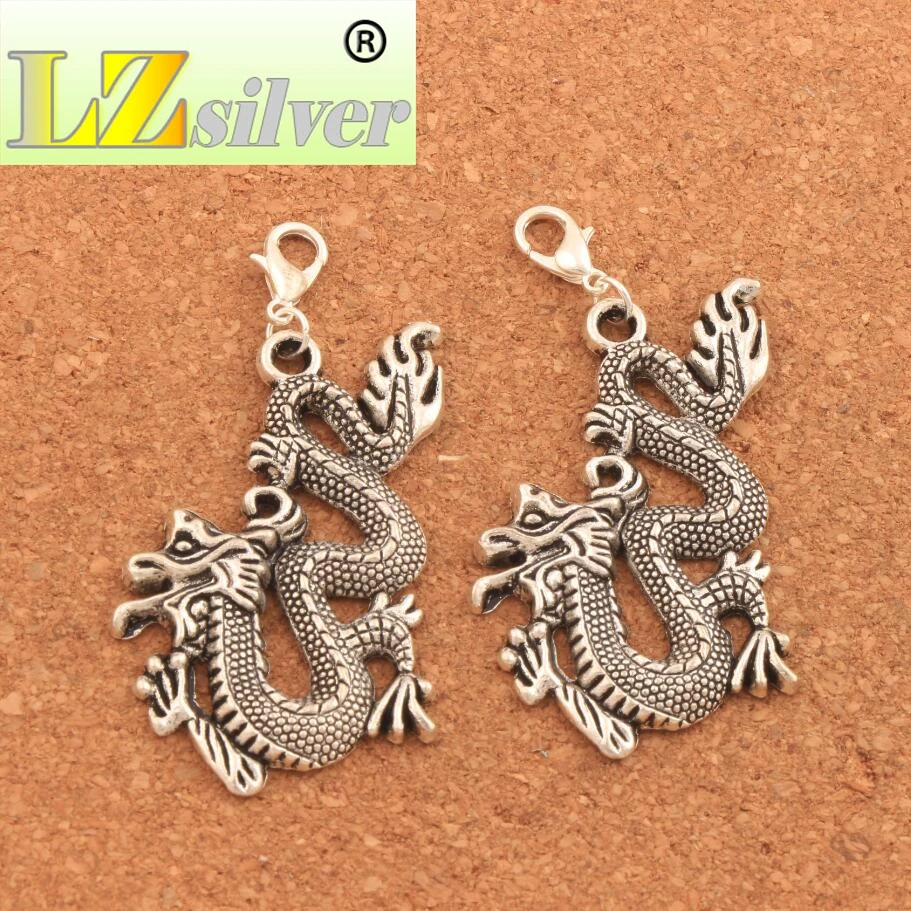 40PCS Zinc Alloy Dragon Lobster Claw Clasp Charm Beads Jewelry DIY C685 61.8x29.5mm