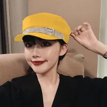 Женские шапки в стиле милитари, женская модная восьмиугольная кепка с блестками, Кепка в стиле милитари, Повседневная Уличная Элегантная кепка с плоской подошвой