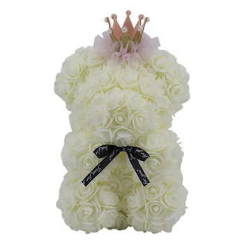 

Cute Artificial Rose Teddy Bear With Crown And Sweet Ribbon Bow Forever Flower Doll Anniversary Valentine's Day Gift