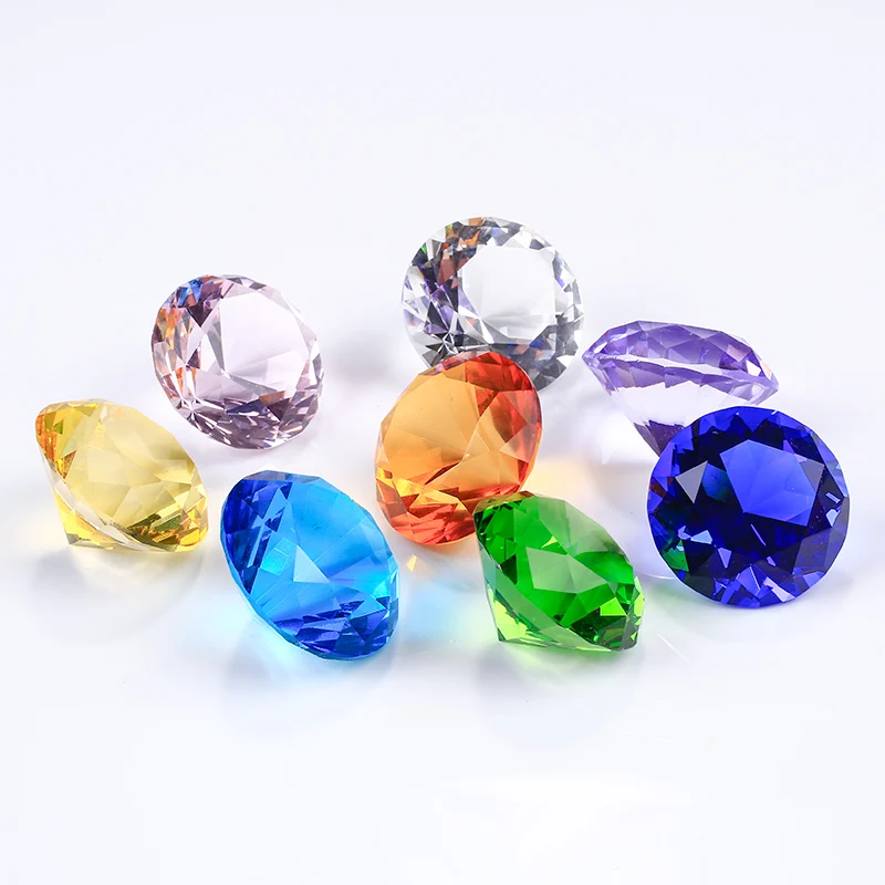 

80mm Colorful Big Crystal Glass Multifaceted Diamond Paperweight Decoration For Wedding