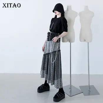 

XITAO Irregular Print Skirt Fashion New Women Loose Elegant Elastic Waist 2020 Summer Small Fresh Casual Style Skirt DMY5024