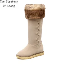 Женские зимние сапоги г. Новое поступление, увеличивающие рост, на каблуке-рюмочке, из нубука, плюша, толстые теплые сапоги, большие размеры 43