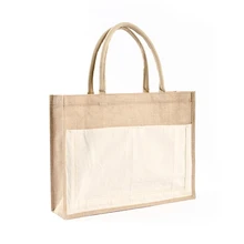 1 шт., сумка-тоут из натурального джута для женщин и девушек, Экологичная многоразовая сумка для покупок, переносная Складная Сумка-тоут для хранения, сумка-тоут с карманом, Прямая поставка, новинка