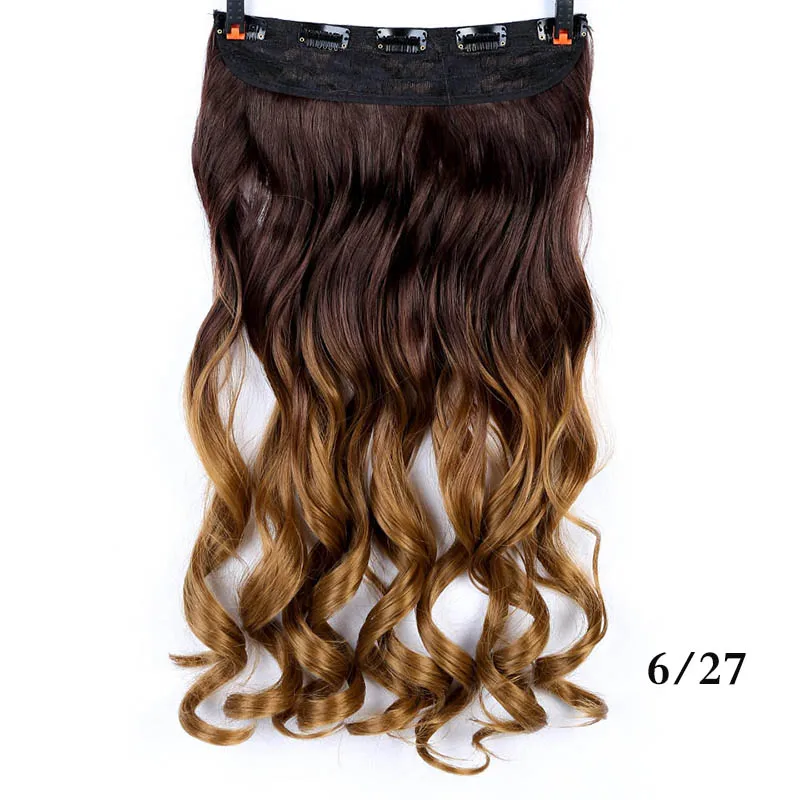 Xuanguang longo ondulado clip em uma parte extensano do cabelo metade cabecha real natural cabelo sintético clip em шиньон - Цвет: 7245A-6I27