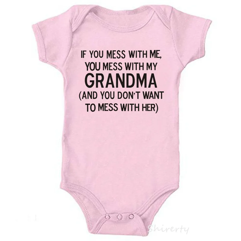 Pink Летний комбинезон с принтом «My Grandma» для маленьких девочек, комбинезон с короткими рукавами для мальчиков, детская повседневная верхняя одежда на возраст от 0 до 24 месяцев - Цвет: Pink