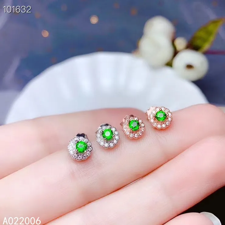 

KJJEAXCMY 925 sterling silver natural diopside earrings new ladies luxury gemstone ear stud support test