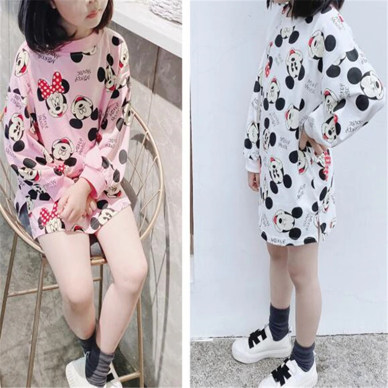 

Disney Cartoon Print Dress Mickey Minnie Mouse Dress Baby Girls Spring Autumn Long-sleeve T-shirt Dress Children Clothes Outfits